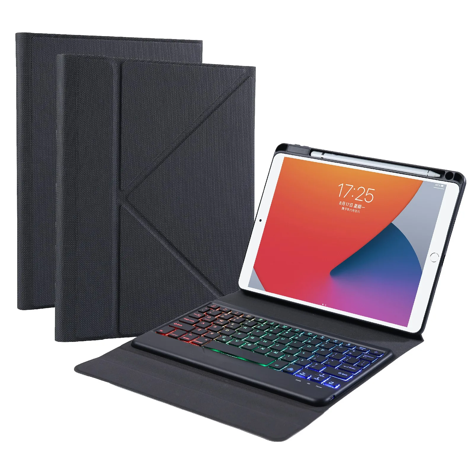 

Bluetooth Keyboard with Triangle Support Stand Leather Case for iPad 9.7 (2017) (2018) / iPad Pro 9.7 (2016) / iPad Air 2