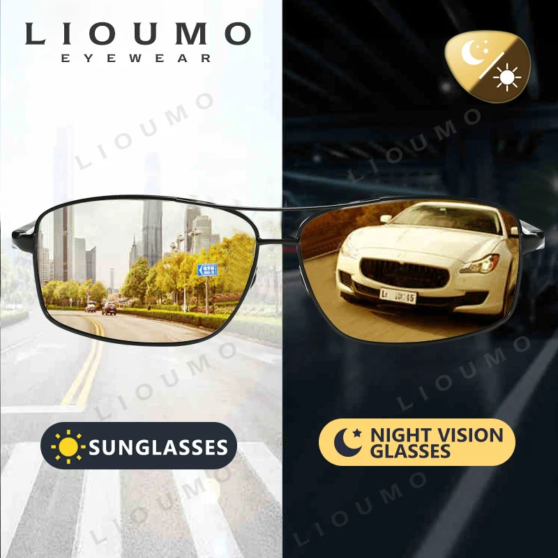 LIOUMO High Quality Alloy Sunglasses Polarized Men Photochromic Night Vison Goggle Chameleon Driving Glasses For Women zonnebril