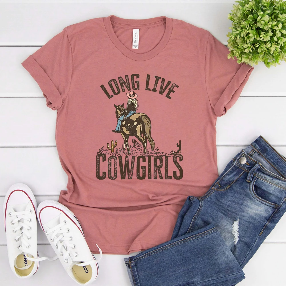 Long Live The Cowgirls T-shirt Retro Western Cowgirl Shirt Country Girl Howdy Tees Trendy Unisex Short Sleeve Tshirt Hipster Top