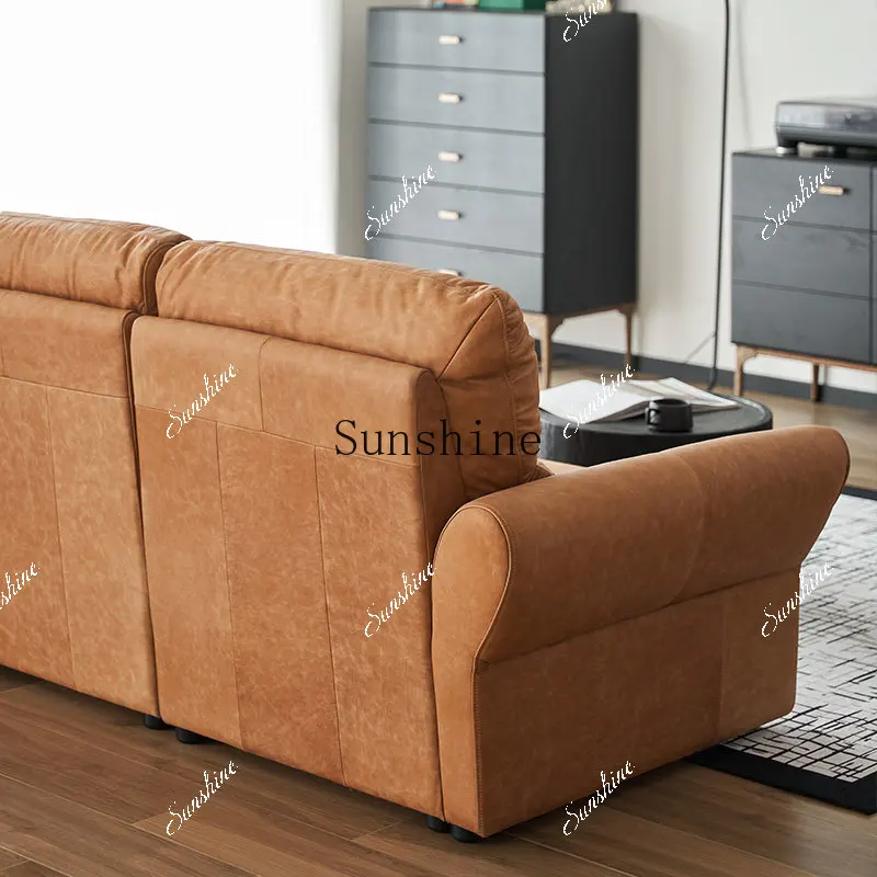 First layer cowhide modern high backrest headrest living room straight row couch  FT