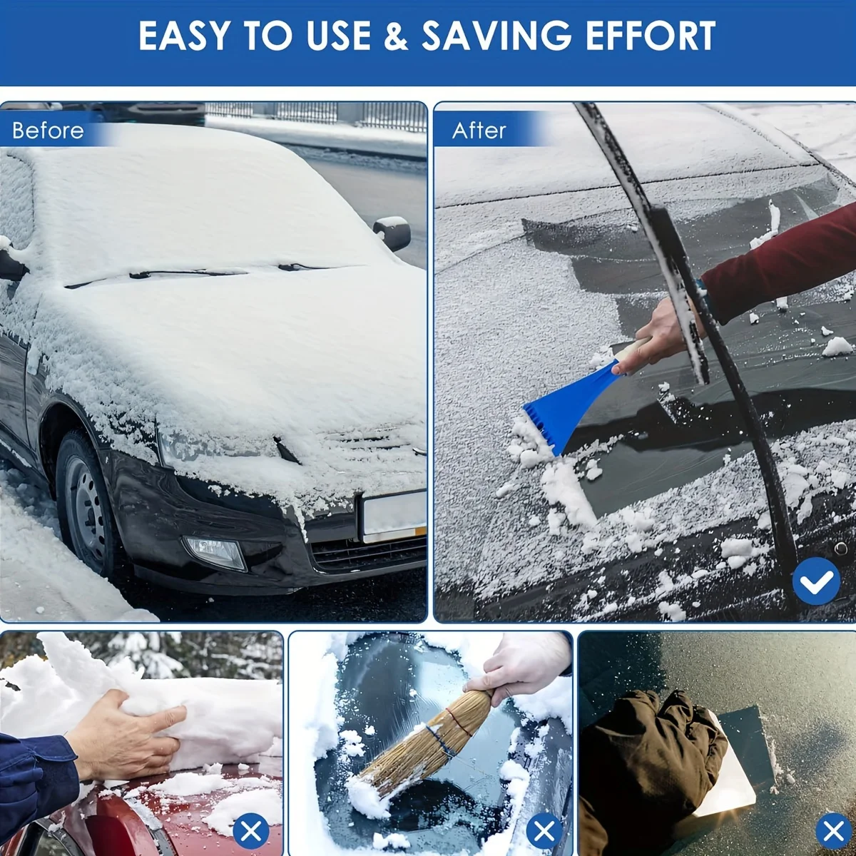

2PCS Multifunctional Car Snow Scraper, Foam Grip Anti-Slip Ice Shovel, Portable Winter Auto Snow Removal Tool