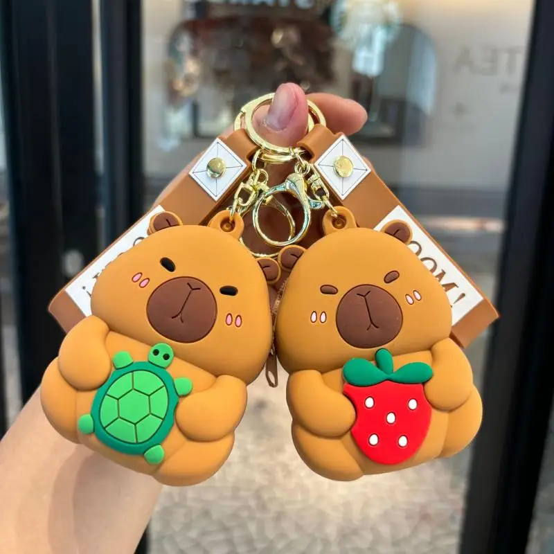 Lovely Cartoon Capybara Silicone Coin Carrier with Keychain, Compact Earphone Container, Vehicle Decor, Kids' Presents