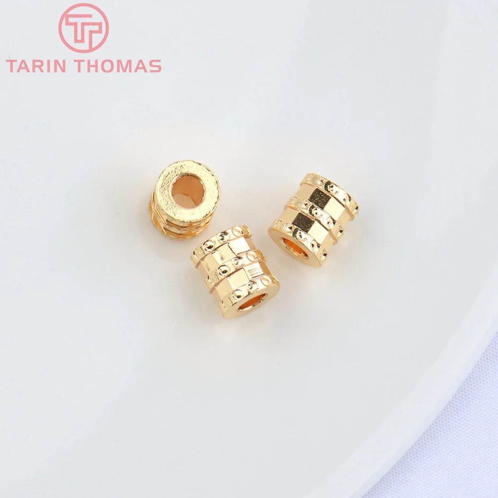 (5152)10 pezzi 6x6.5MM 24K Color oro cilindro in ottone foro grande distanziatore perline braccialetto perline accessori per gioielli fai da te di alta qualità