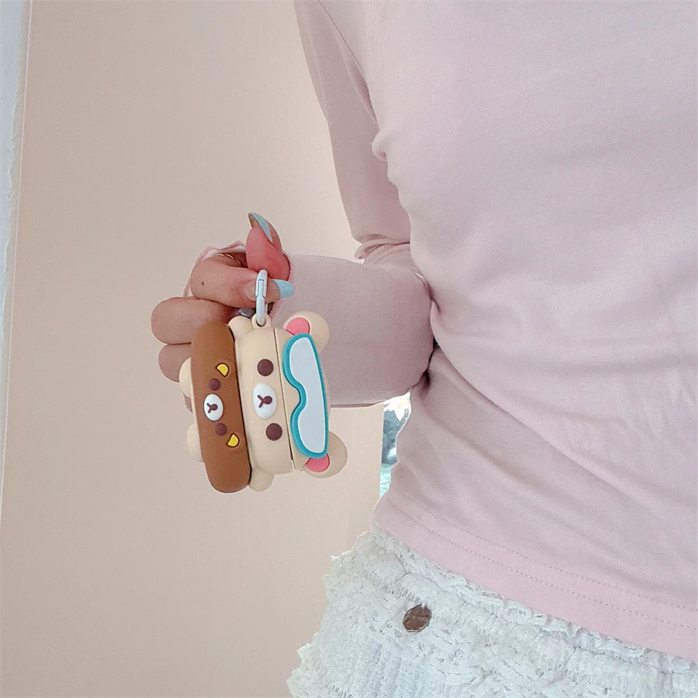 Funny Rilakkuma 3D Earphone Case Silicone Shockproof Cover for Apple Airpods Pro3 Pro2 4 Case Airpods 4 Headpone Case Cover view 4