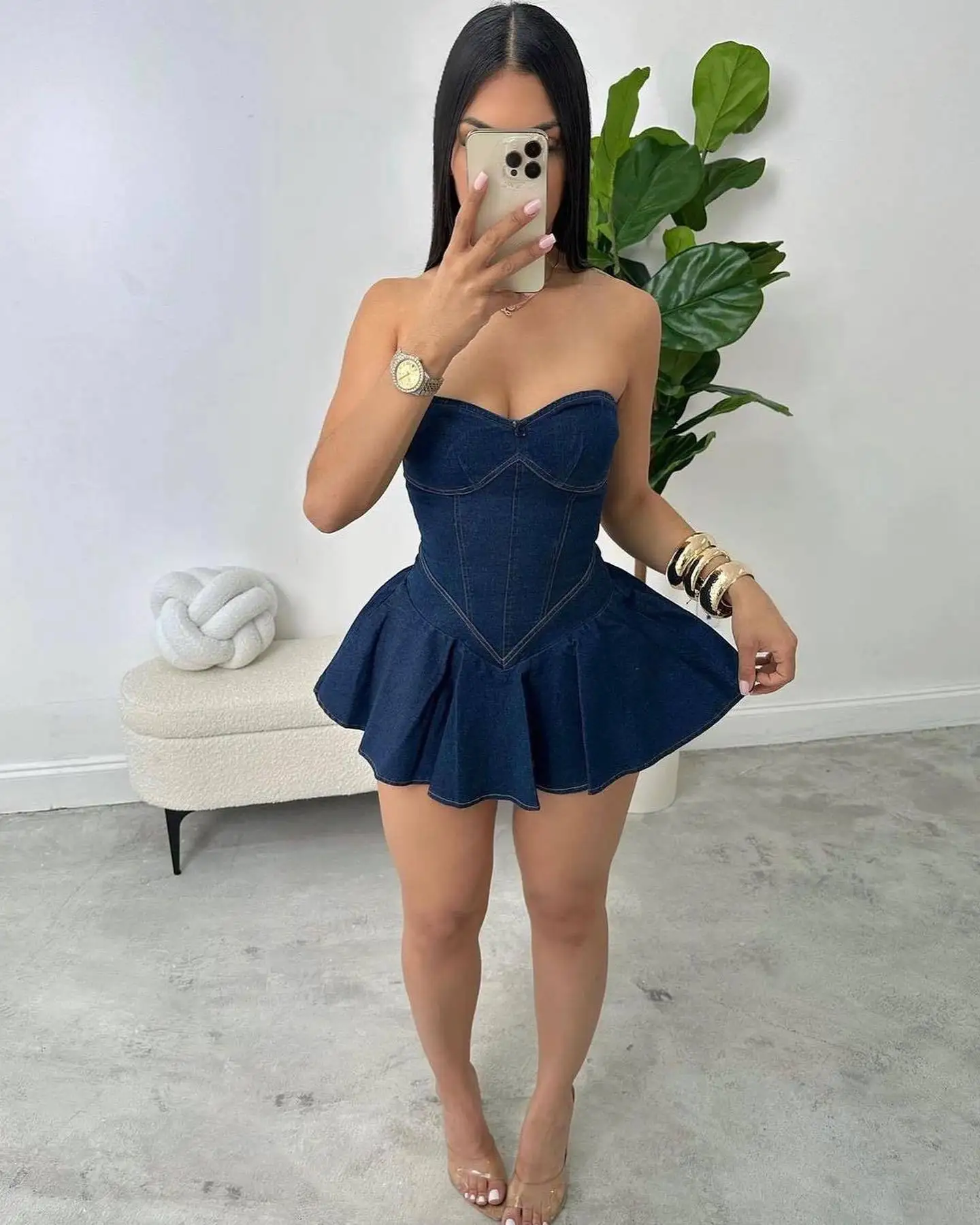 Chest Wrap Sexy Dress Women Sleeveless Backless Splicing Slim Fit Strapless Mini Dresses Sexy A Line 2024 Denim Vestidos