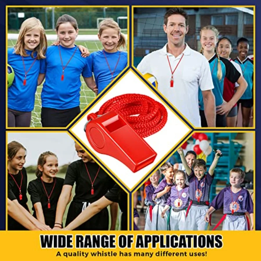 24 قطعة صفارات للمدربين صافرة بلاستيكية حمراء مع الحبل السائبة الرياضة بصوت عال هش لتدريب الحكم كرة القدم الدفاع عن النفس
