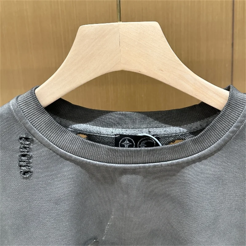 2024 FW Thug Club Double Sided Riveted Sweatshirt Men Women High Quality Washed Outdated Damaged Round Neck Pullover Hoodie