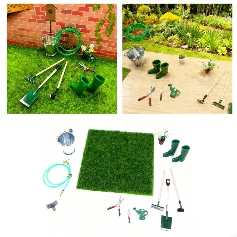 L38E Miniature Plastic Gardening Tools For DIY Dollhouses Projects Realistic Design Compact Storage Educational Hobby Supplies