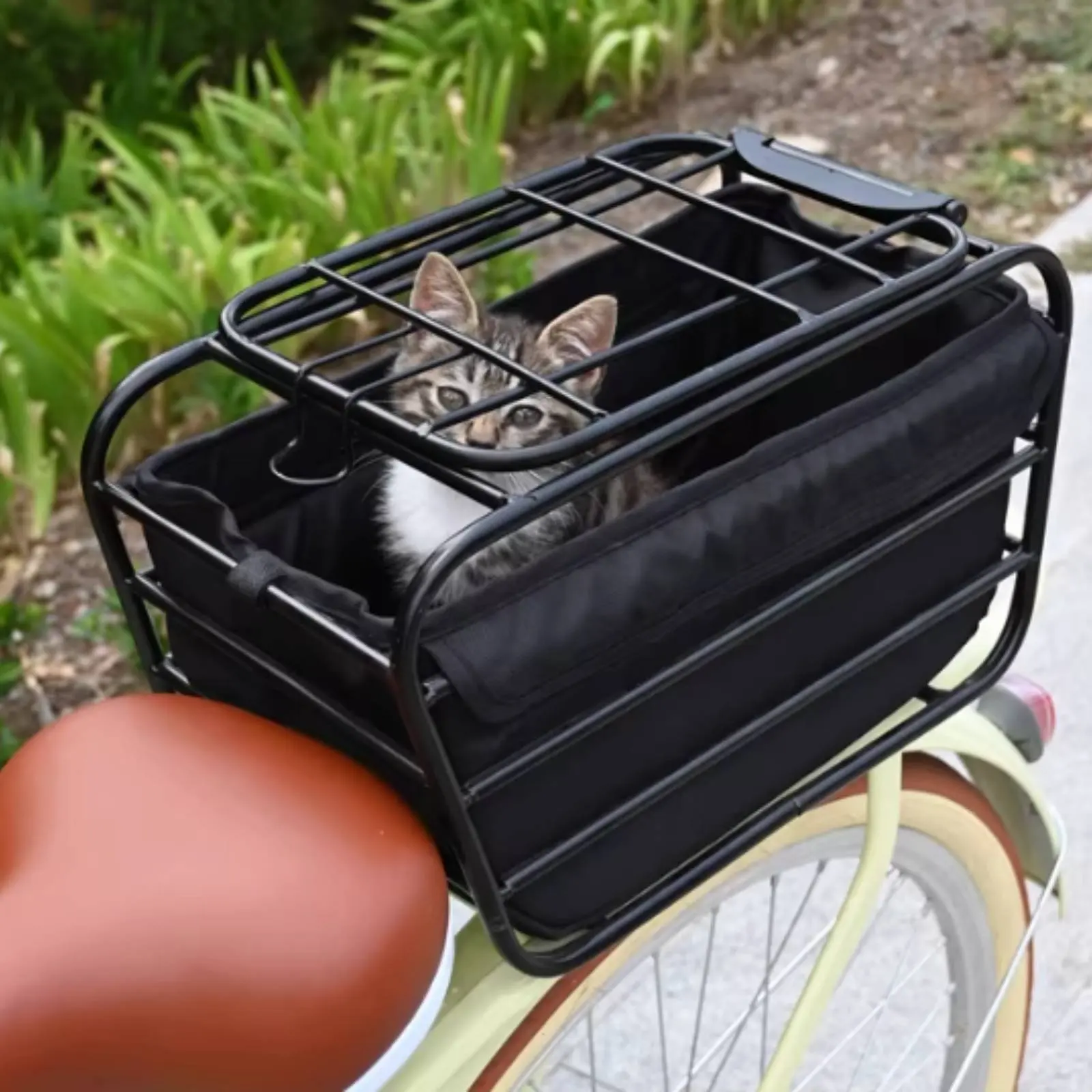 Cycle Dog Carrier Sturdy Duty Pet Carrier Bike Basket Rear Mount Storage Basket Versatile Foldable Design for Shopping - view 4