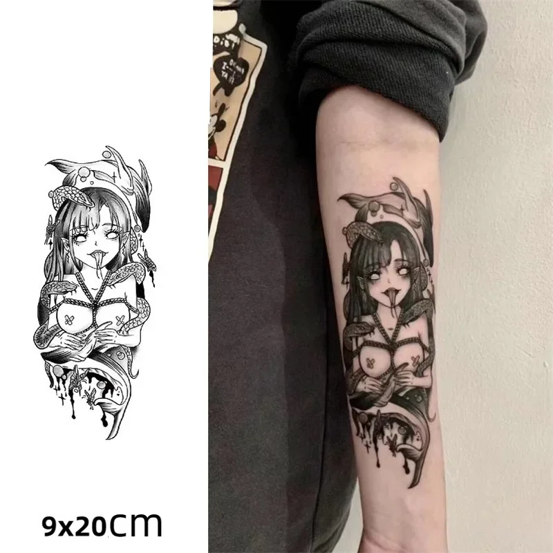 

Devil Snake Girl Temporary Tattoos for Woman Man Herbal Juice Durable Cartoon Waterproof Fake Tattoo Sticker Body Art Tatoo