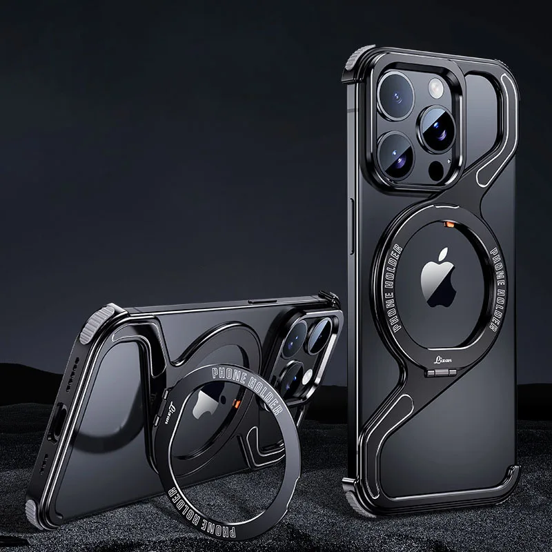 For iPhone 15 14 13 Pro Max phone case Z-shaped metal rotating bracket case Magsafe magnetic phone case Apple protective case