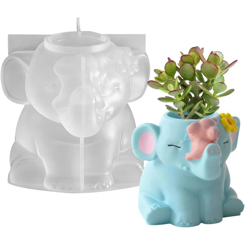1 Epoxy resin silicone mold、Cute elephant succulent plant pot pen holder silicone planting mold、Candle holder flower pot mold、Ar