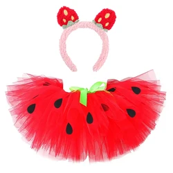 Baby Girls Strawberry Tutu Skirt Outfit for Kids Fruits Birthday Party Ballet Tutus Red Hot Pink Princess Costumes with Hairband