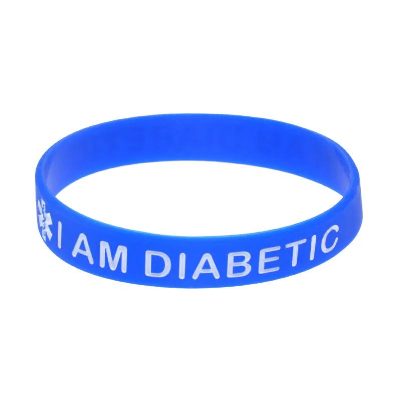 I am Diabetic Silicone Rubber Wristbands Medical Bracelet Adult Size 6 Pcs