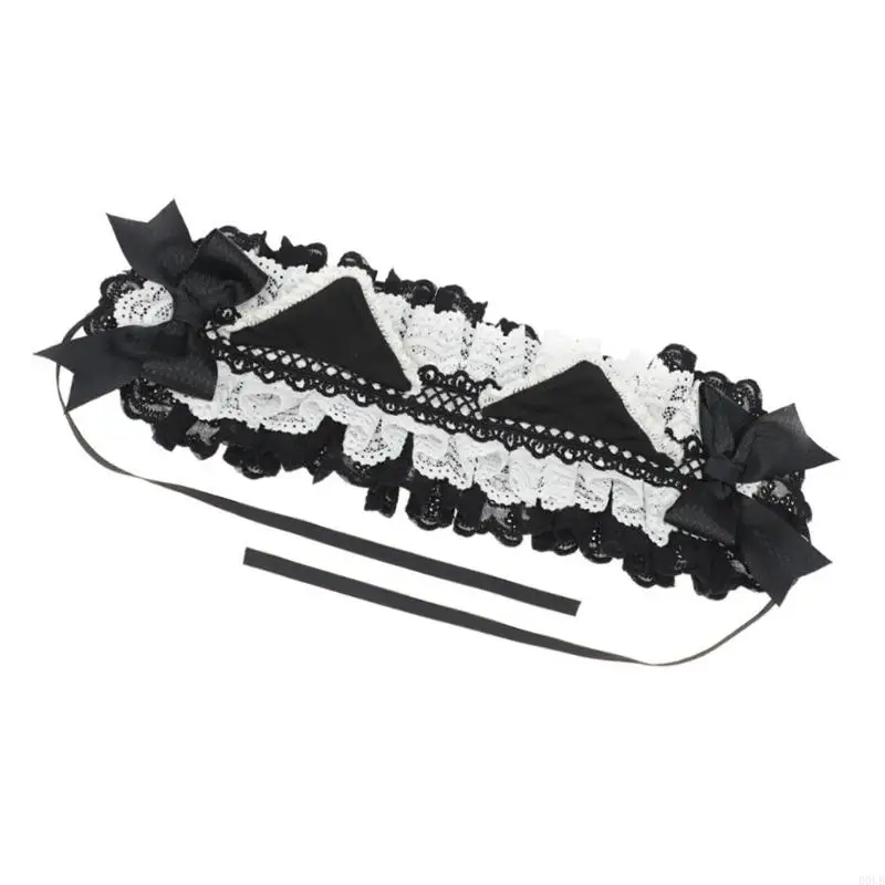 

Punk Cats Ear Hair Clip Anime Headband Women Lace Bowknot Hairhoop Cosplay Party Dressingup Hairband for Halloween Event