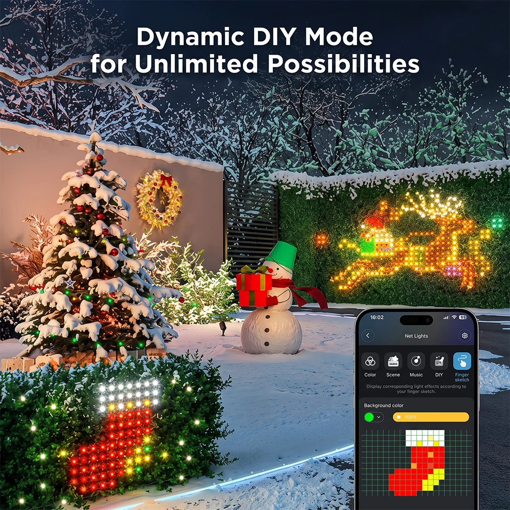 Smart Outdoor Net Lights LED Christmas Fairy Mesh Lights with App Remote RGB DIY Modes Waterproof for Garden Bush Patio Decor