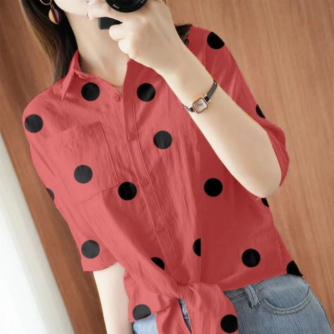 Plus Size Polka Dot Shirt&Blouses Thin Casual Simple Shirts Women Outerwear Summer Sunscreen Ladies Trendy Fashion Sweet Tops view 5