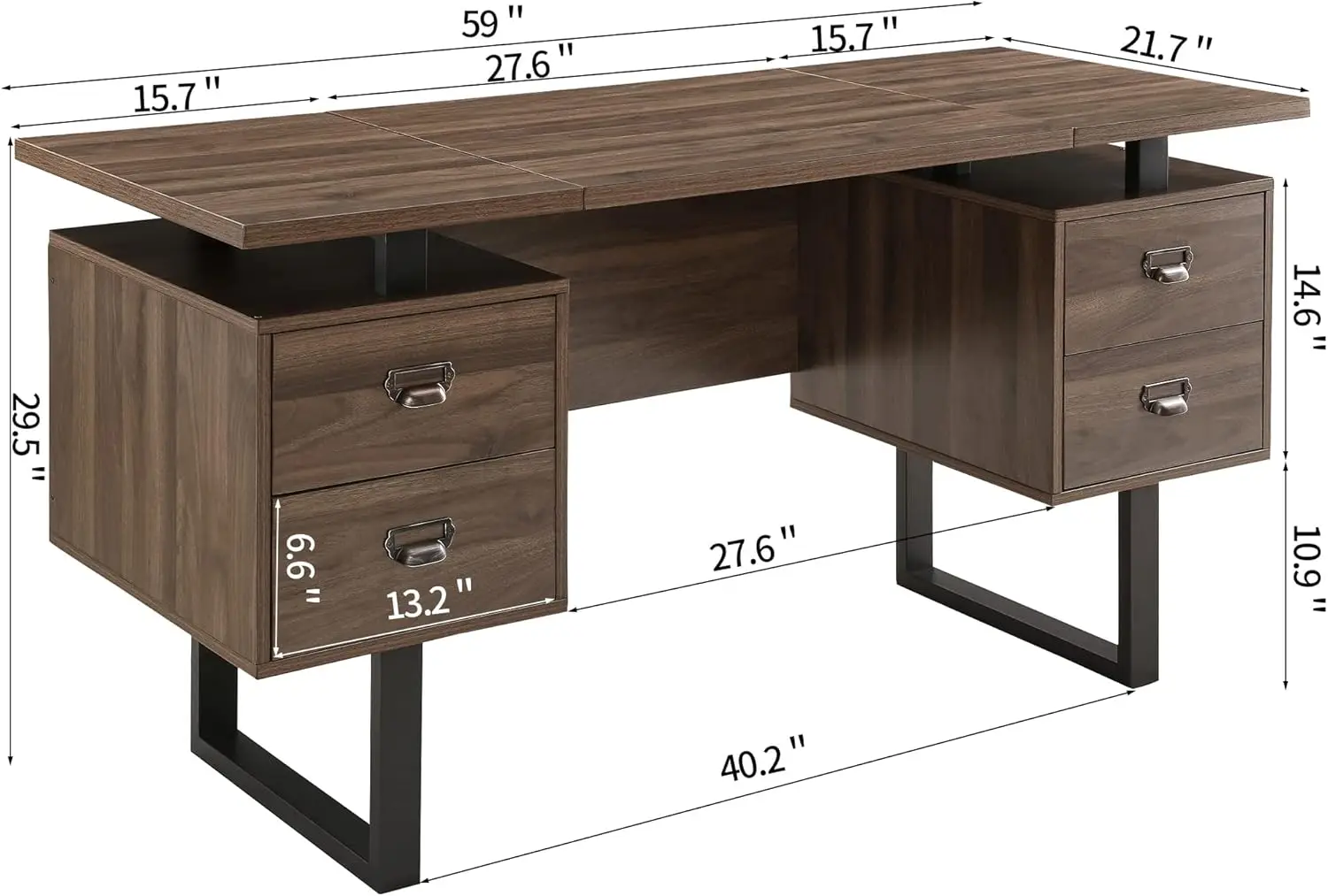 Large Office Desk Computer Table with 4 Drawers for Home Office, 59