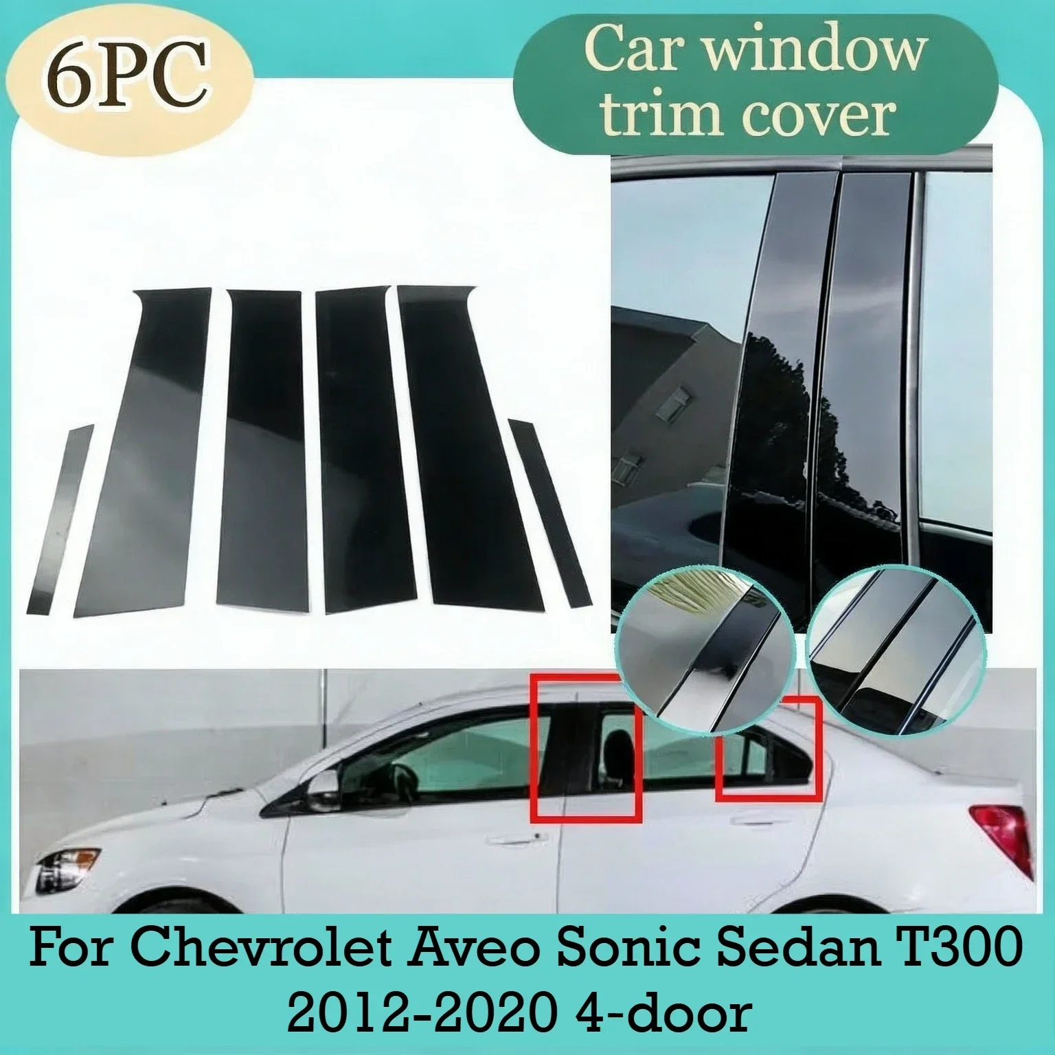 For Chevrolet Aveo Sonic Sedan T300 2012-2020 4‑door Door Window Column BC Trim Sticker Cover Door