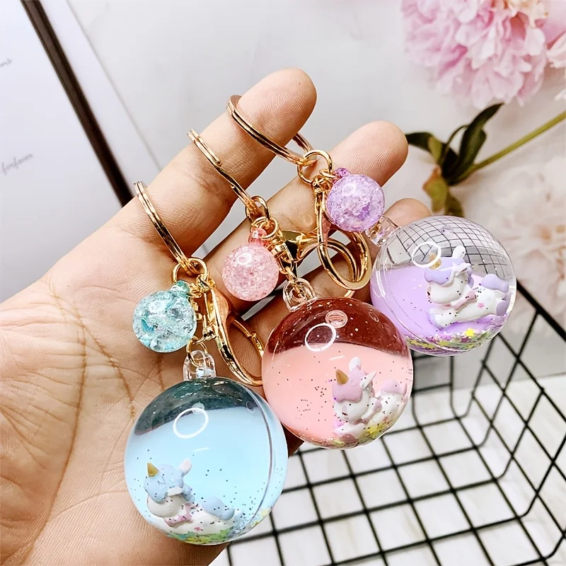 [Creative Keychain] Desert Sand Creative Liquid Oil Keychain| Round Shape Acrylic Metal with Crystal Ball and Charm for Anniversary, Wedding, Graduation, Birthday - Versatile Accessory for Car and Bag, Floating