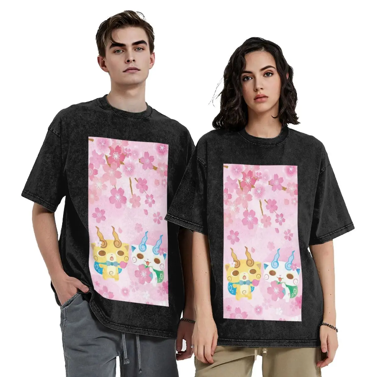 Yo-Kai Watch Cartoon Game Washed T Shirts Casual Short Sleeve Hip Hop T-Shirt Streetwear Tops Tees for Men Women