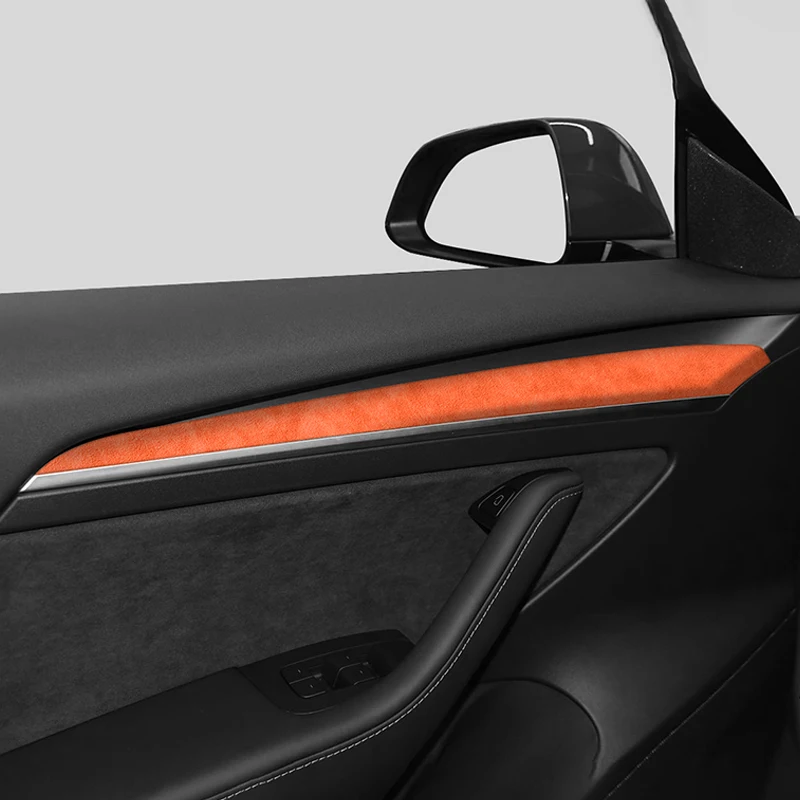 For Tesla Model 3 (2019-2023) / Model Y (2019~) Made of Alcantara Door Handle Panel Trim Cover Door Sticker Interior Accessory