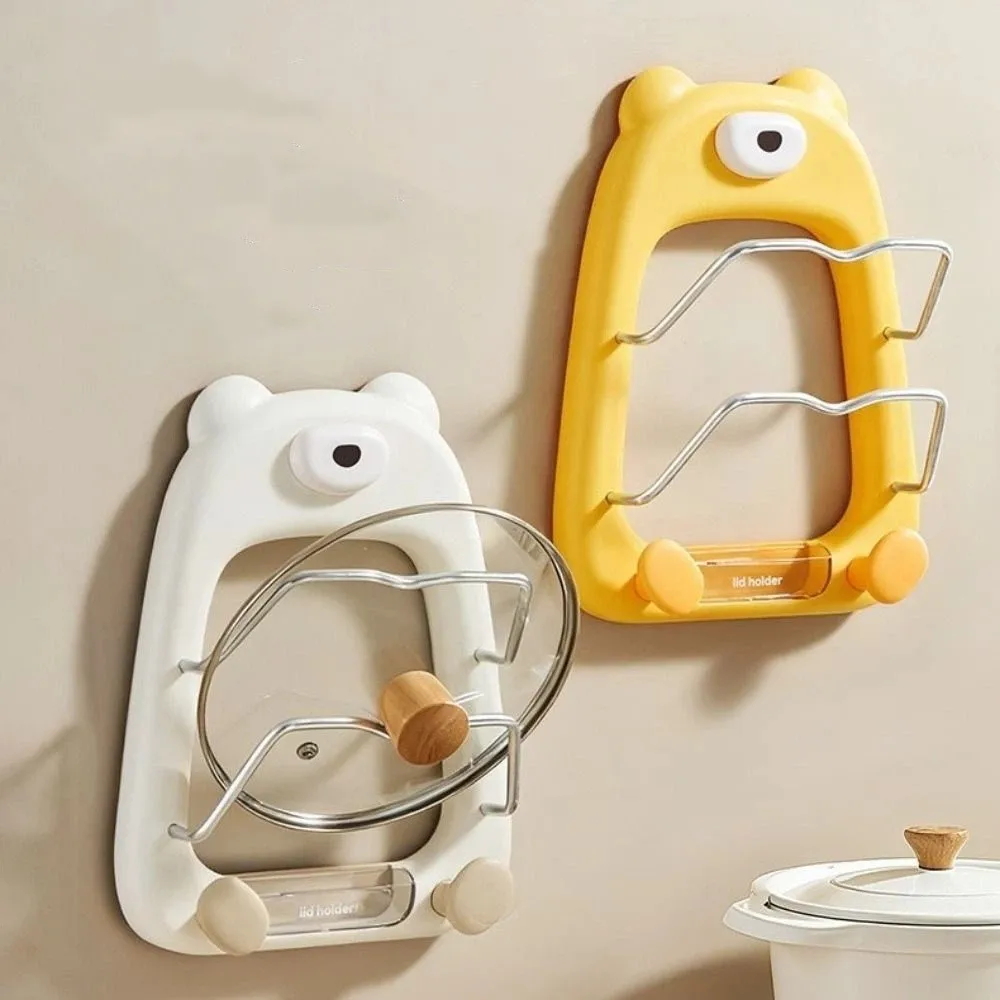 عملي 2-Tier وعاء الأغطية حامل شفط كأس الدب شكل المطبخ تخزين الرف جدار جبل دائم الخضار مجلس رف المطبخ