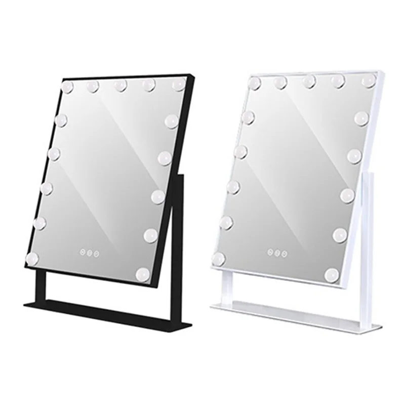 US Plug LED Live Mirror 15 Lights Standing Folding Vanity Mirror Compact Cosmetic Mirror With Touch Dimmer Switch