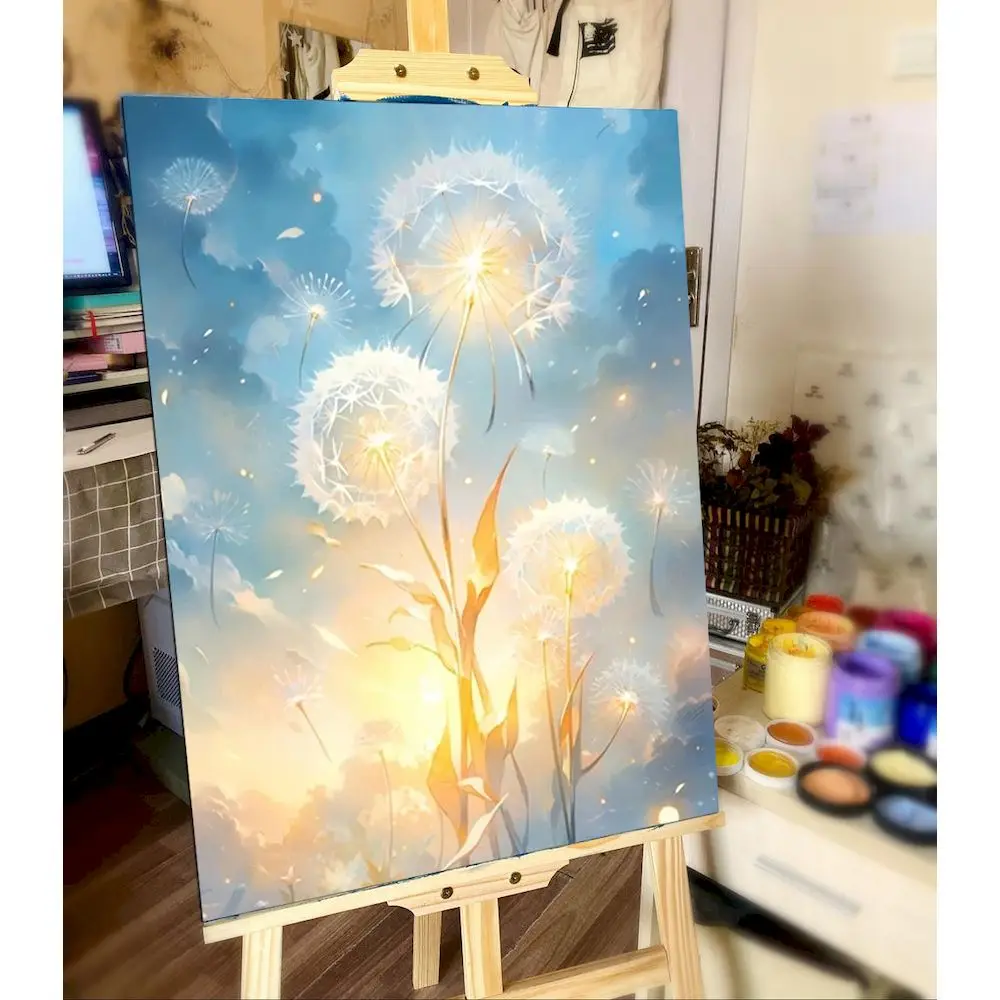 CHENISTORY Painting By Number Adults,Flowers Dandelion,Arts,Paint Kit,Picture Drawing,Acrylic,Handwork,Personalized Gift,Home De