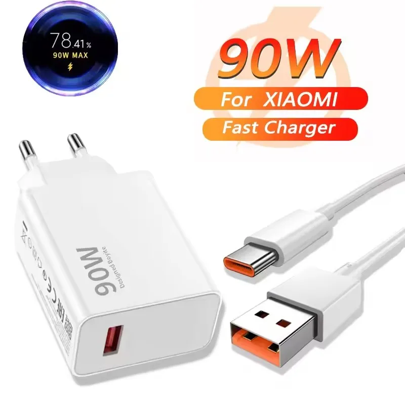 90W EU US Plug Usb Charger Turbo Fast Charging Power Adapter USB C Cable For Mi 15 Ultra 14 13 12 Ultra Poco X7 X6 F7 Pro