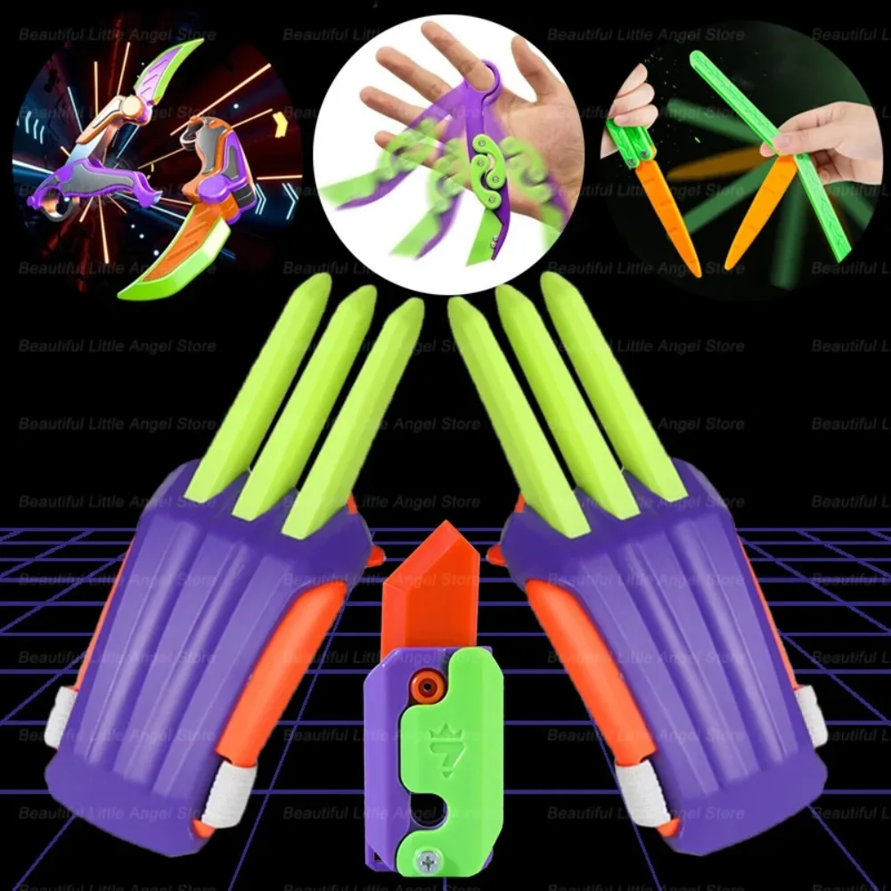 New 3D Mini Butterfly Knife Printing Gravity Knife Cub Jumping Small Radish Knife Mini Model Pendant Push Card Decompression Toy