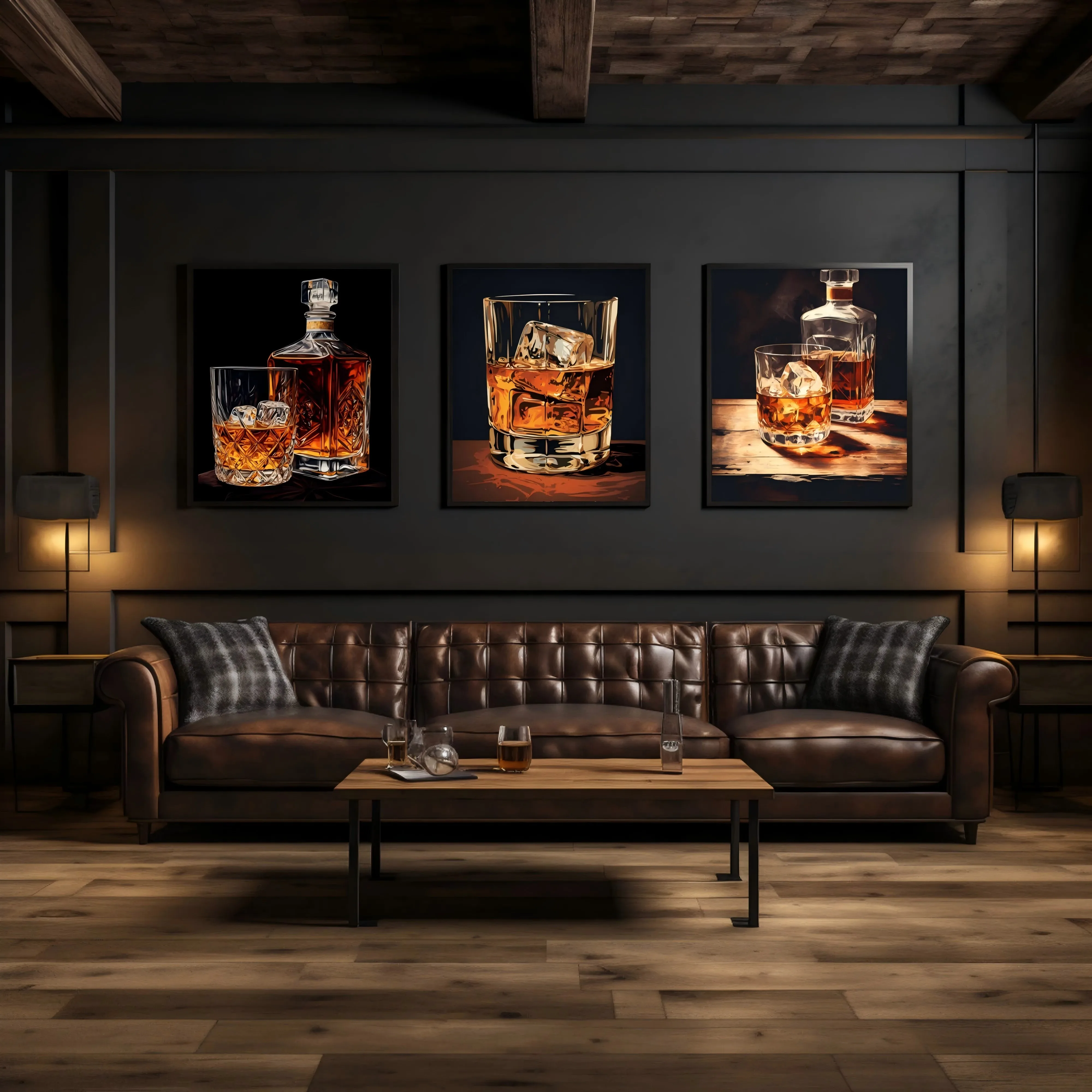 Classic Vintage Oil Painting Whiskey Glass Ice Cube Poster Canvas Printing Art Home Living Room Bar Wall Decoration Frameless