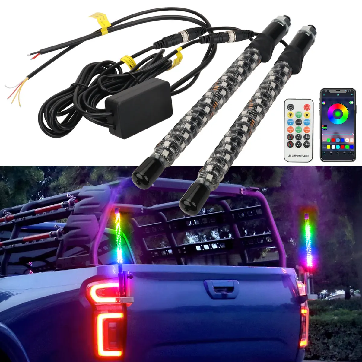 

30 см 1/2 шт. светодиодные фонари RGB флагшток лампа Bluetooth пульт дистанционного управления автомобиль грузовик окружающий свет декоративный водонепроницаемый фонарь флага