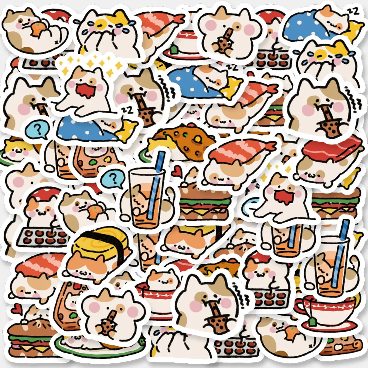 Etori Life 45pcs PVC Vigorous and Cute Cartoon Food Graffiti Collage Exquisite Patterns Student DIY Laptops Decoration Stickers