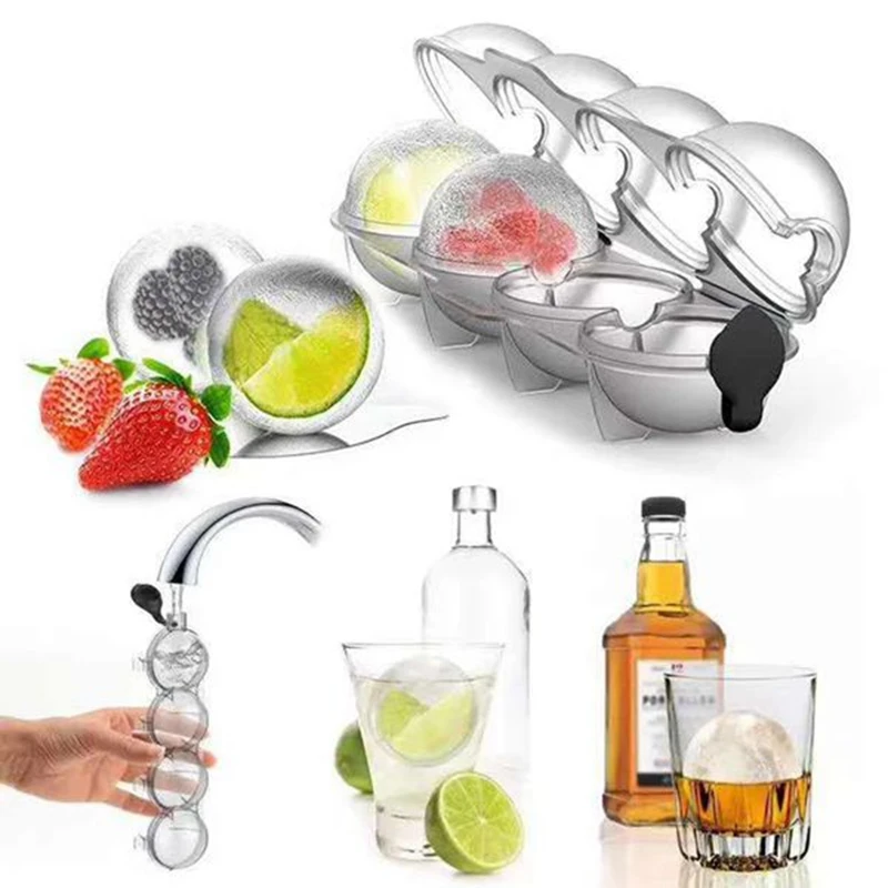 10Pcs 4 Cavity Ice Square Maker Flexible Silicone Whiskey Cocktail DIY Round Ice Ball Grid Party For Bar Kitchen