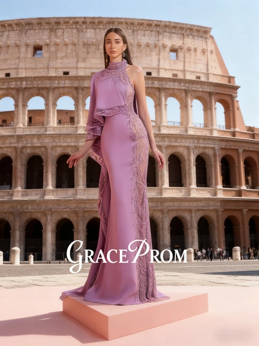 

GraceProm Exquisite One-Shoulder Evening Dress 2026 Beaded-Trimmed Carpet Gown Fashion A-lne Floor-Length Party Gown فساتي