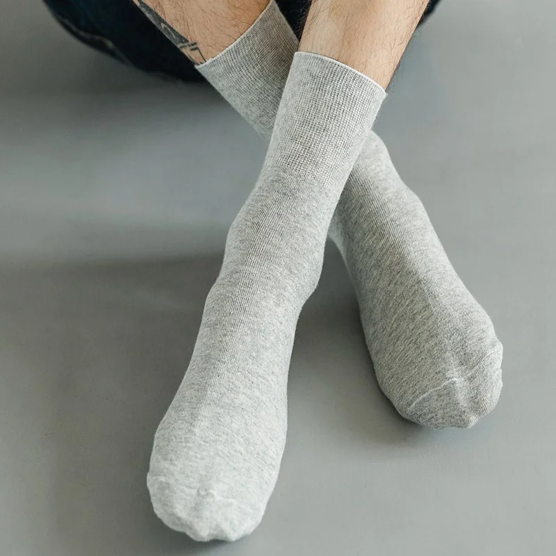 Calcetines cortos para hombre, además de calcetines grandes de algodón de negocios, sólidos, sueltos, absorbentes del sudor, antibacterianos, para maridos y padres, calcetines cálidos transpirables