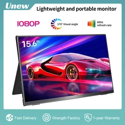 Unew-Moniteur portable 15.6 pouces FHD 1080P IPS Type-C, écran trempé pour PS4 XBOX Switch PC Mac écran supplémentaire + couverture