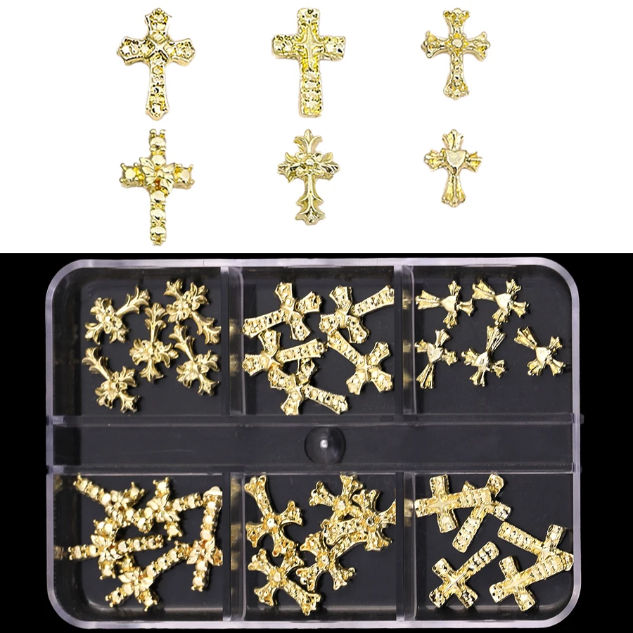 3d cross nail art zircon embedded retro alloy rhinestones Y2K gothic punk metal style nail accessories DIY charm nail decoration