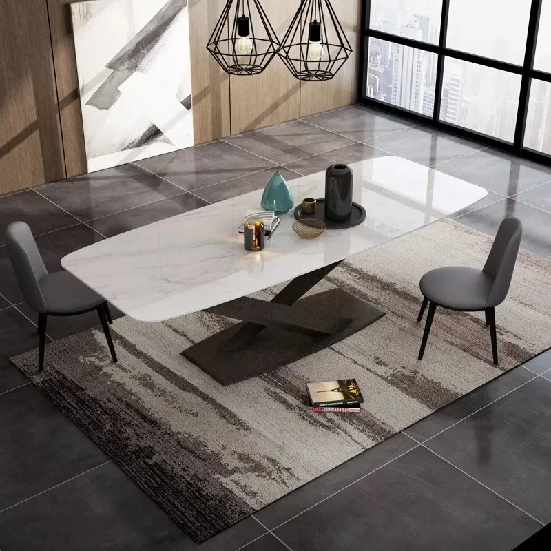gl-Table Dinning Contemporary Bling Black Large Imported Person Luxury Modern Korean Marble Full White Marble Top Dining Table(