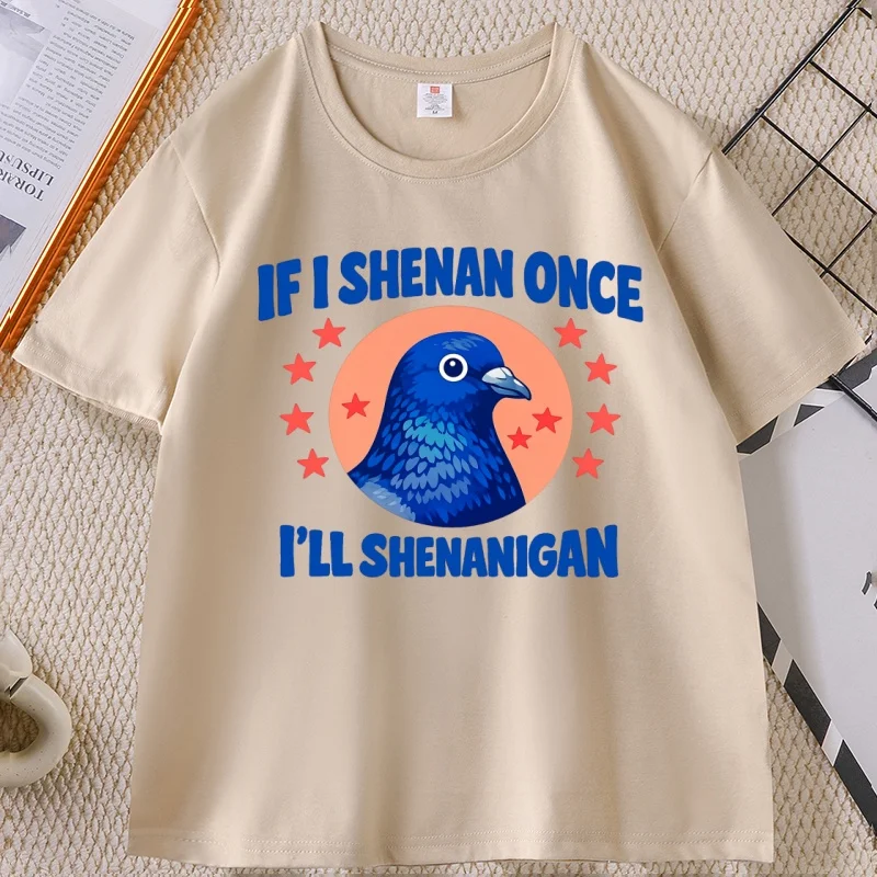 If I Shenan Once I'll Shenanigan Pigeon T-shirt Men Women Casual Round Neck Printed Tshirt Loose Comfortable Streetwear