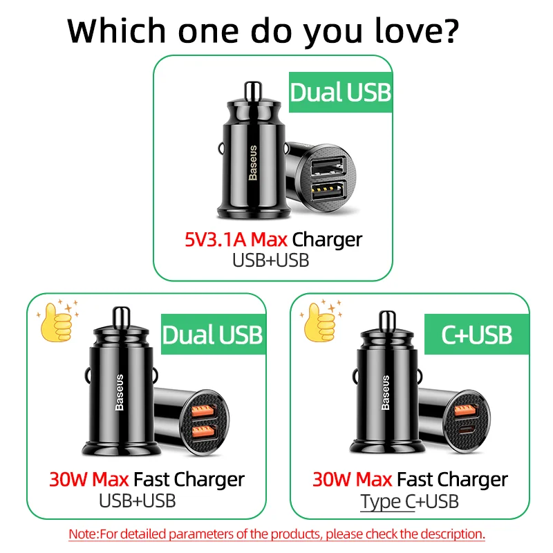 Baseus USB Car Charger Quick Charge 4.0 QC4.0 QC3.0 PPS SCP 5A PD Type C 30W Fast Car USB Charger For iPhone Xiaomi Mobile Phone