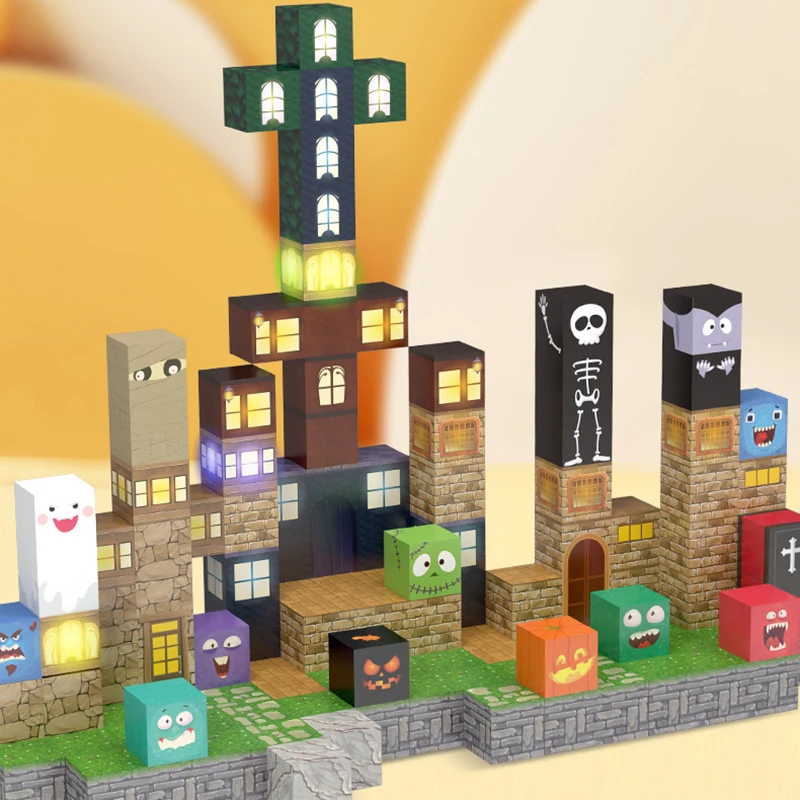 137pcs Magnetische Blokken Sets Kid Building Speelgoed Halloween Scène Assemblage Modellen voor Jongens Meisjes STEM Montessori Zintuiglijke Kubussen Geschenken