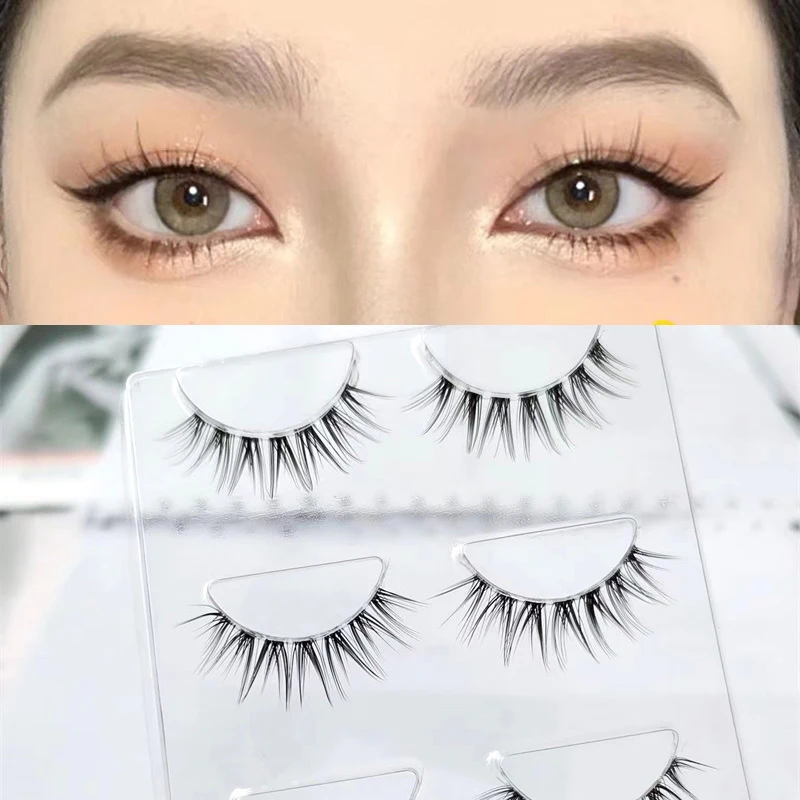 3Pair Natural Long 3D Mink Lashes Soft Short Faux Cils Handmade Fake Lashes Makeup Tool Little Devil Eyelash Extension maquiagem