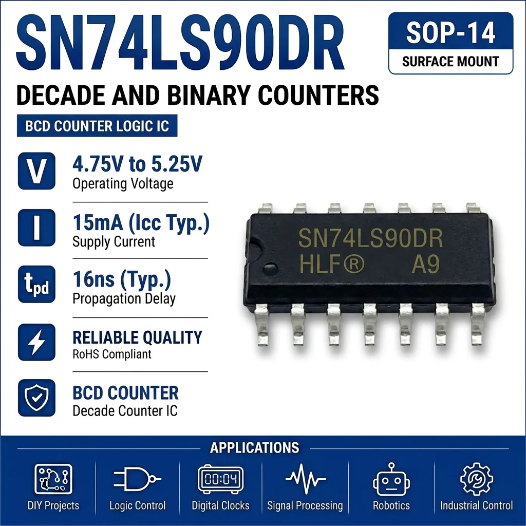 (25 pcs) SN74LS90N DIP-14 / SN74LS90DR SOP-14 SN74LS90 4-Bit Decade Counter Separate Divider