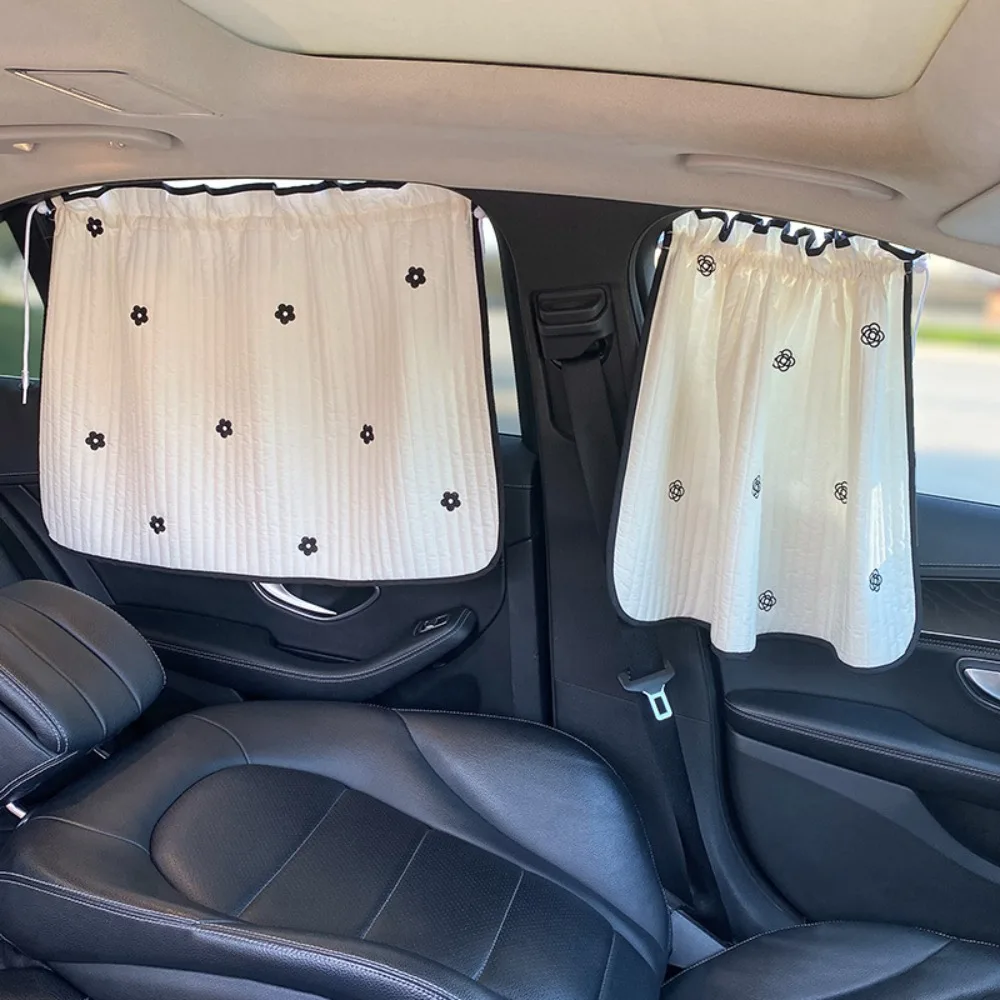 Thickened Car Sunshade Universal Suction Cup Cotton Car Window Sunshade Embroidered UV Protection Auto Sliding Curtain Auto