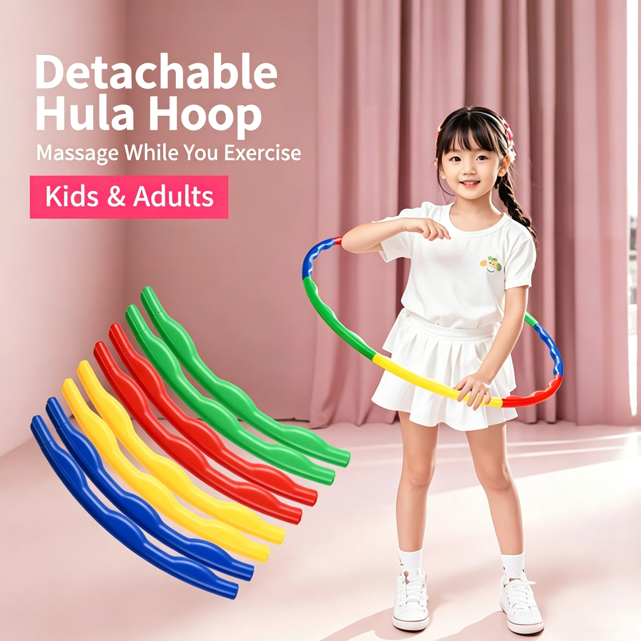 Detachable Kids Hula Hoop, 7‑8 Section Removable Massage Fitness Hoop for Children Adults Sport Exercise Toy Children's Gifts