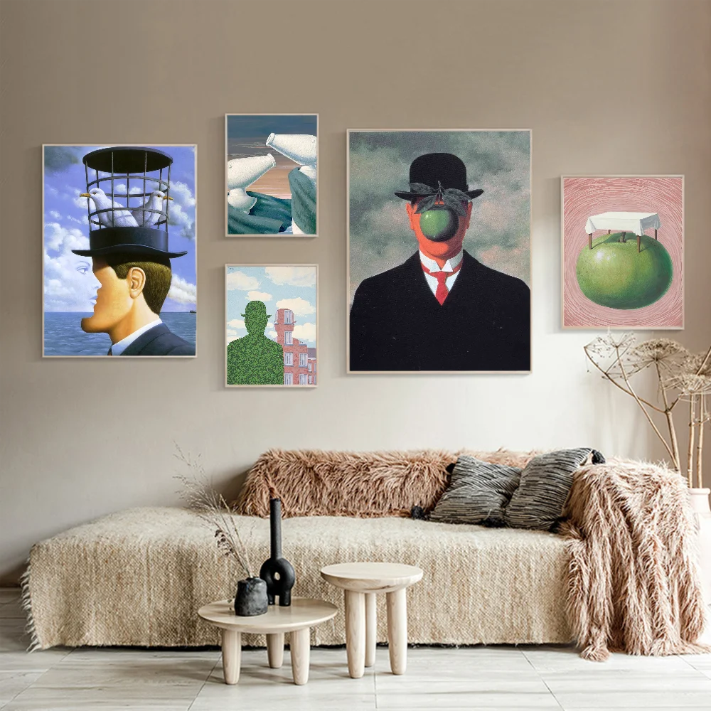 Surrealism Rene Magritte DIY Sticky Poster Whitepaper Prints Posters Artwork Nordic Home Decor