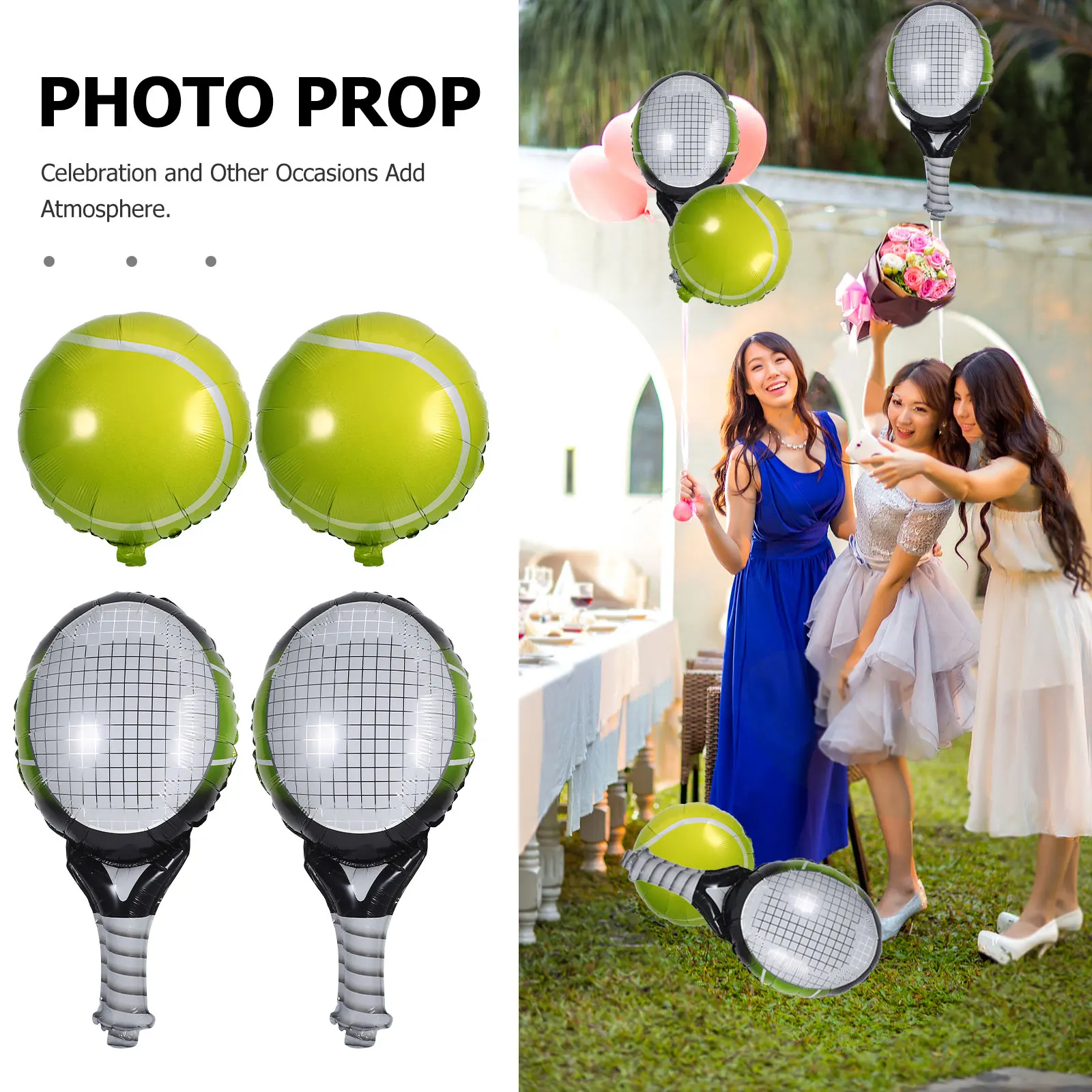 

1 Set Tennis Ball And Rackets Balloons Aluminum Foil Balloons Tennis Party Favor For Garden Party Wedding Home Decorations