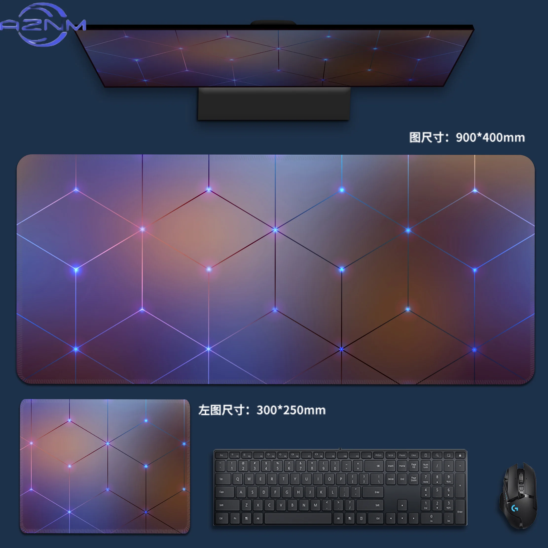 Extended Hexagon Geometric Mouse Pad Large Rubber Anti-slip PC Desk Accessories Mousepad for Office and Gamer Keyboard Decor Mat